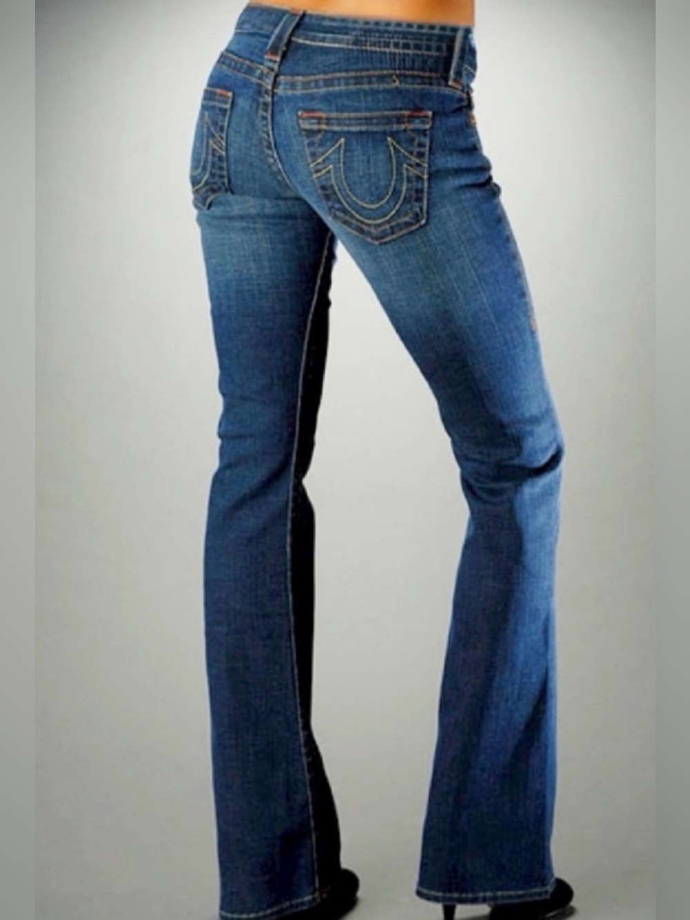 Vintage‎ Y2K True Religion Bobby 100% Cotton Low 7” Rise Flare Jeans Sz 28